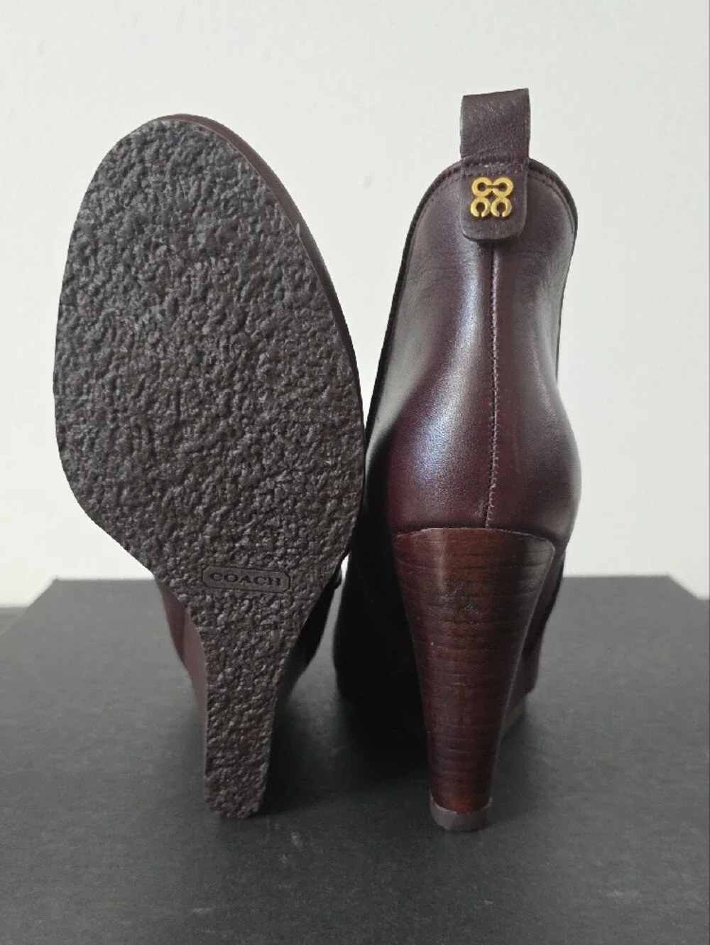 Coach Farah Washed Leather Chestnut Ankle Booty Wedge. Size 7. Never Worn.